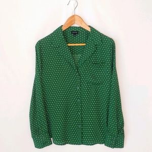Green pajama style blouse w/shadowed polka-dots.M